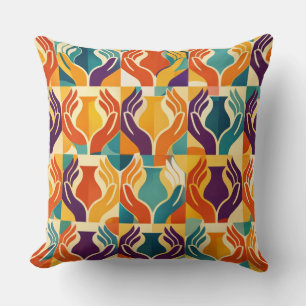 Caring Hands Mid-Century Modern Design Cushion