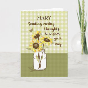 Caring Thoughts with Sunflowers in Mason Jar Card
