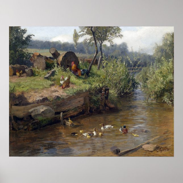 Carl Jutz Duck Family at the Weir Poster (Front)