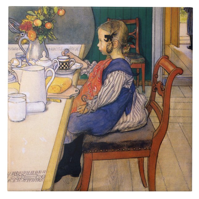Carl Larsson A Late Riser's Miserable Breakfast Ceramic Tile (Front)