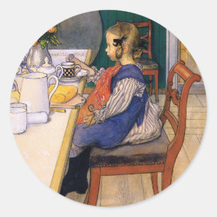 Carl Larsson A Late Riser's Miserable Breakfast Classic Round Sticker