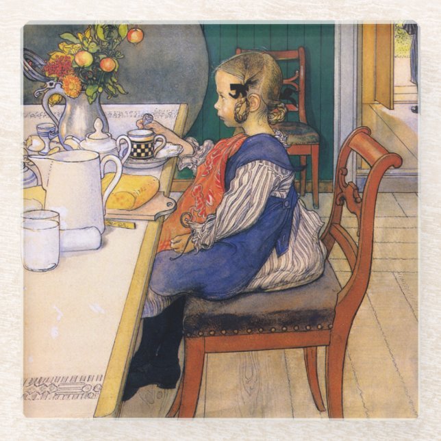 Carl Larsson A Late Risers Miserable Breakfast Glass Coaster (Front)