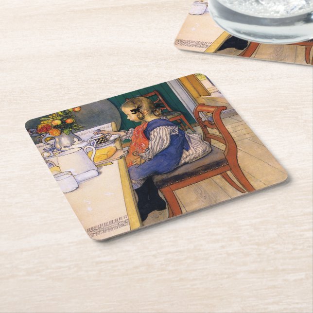 Carl Larsson A Late Risers Miserable Breakfast Square Paper Coaster (Angled)