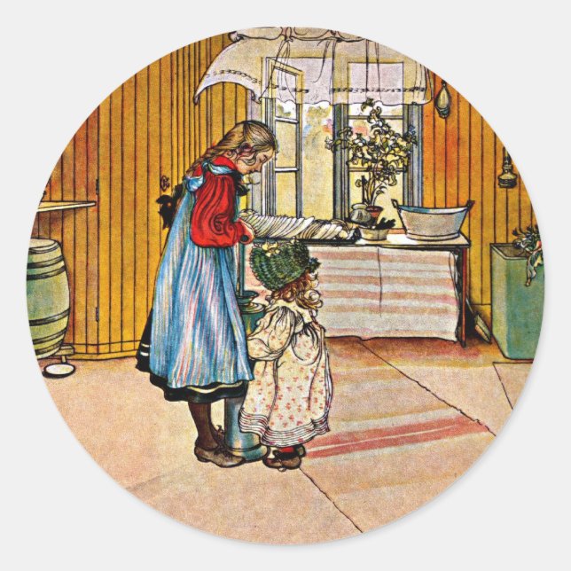 Carl Larsson art: The Kitchen Classic Round Sticker (Front)