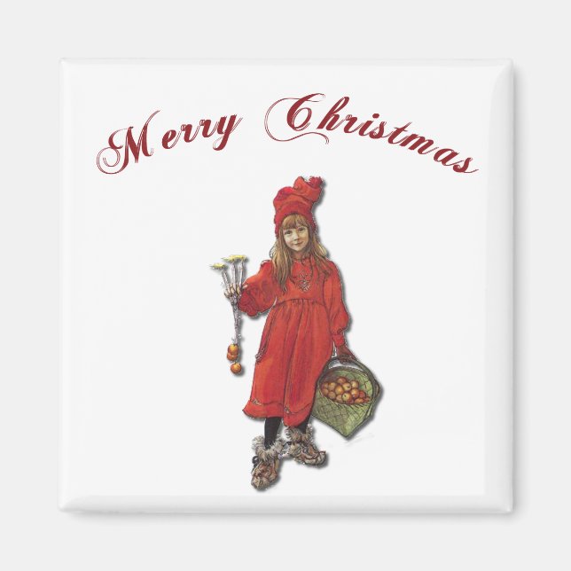 Carl Larsson Brita as Iduna Says Merry Christmas Magnet (Front)