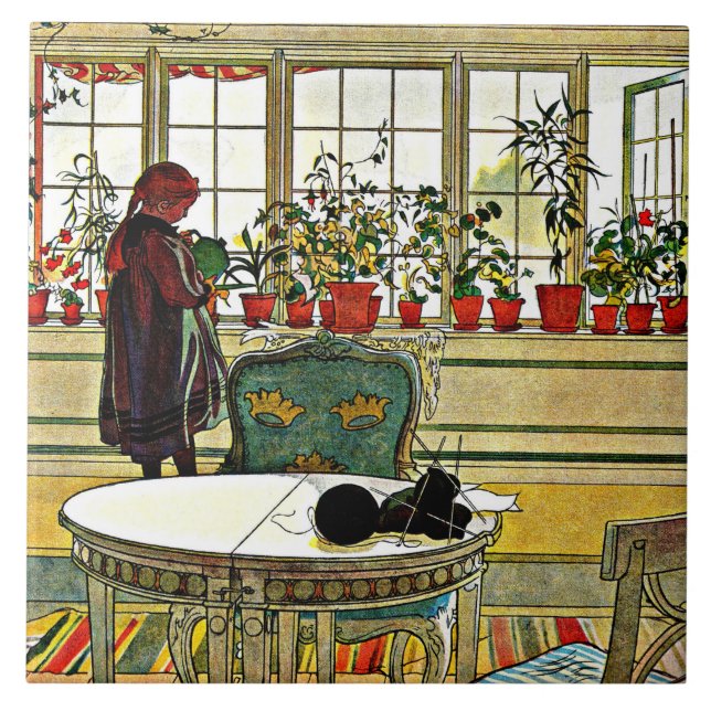 Carl Larsson - Flowers on a Windowsill  Ceramic Tile (Front)
