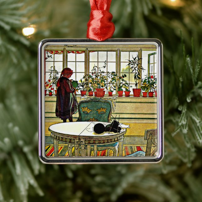 Carl Larsson - Flowers on a Windowsill, Metal Ornament (Tree)