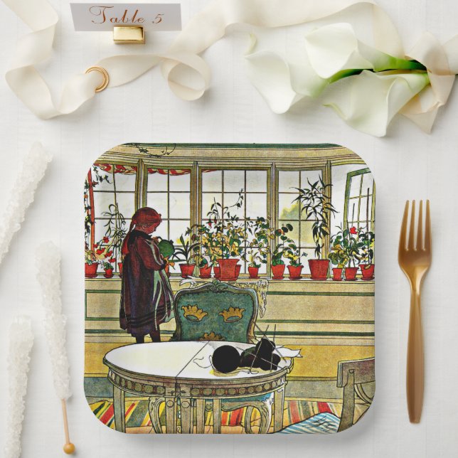 Carl Larsson - Flowers on a Windowsill  Paper Plate (Wedding)