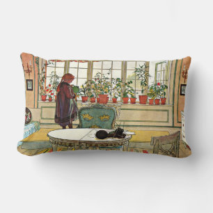 Carl Larsson - Flowers on the Windowsill Lumbar Cushion