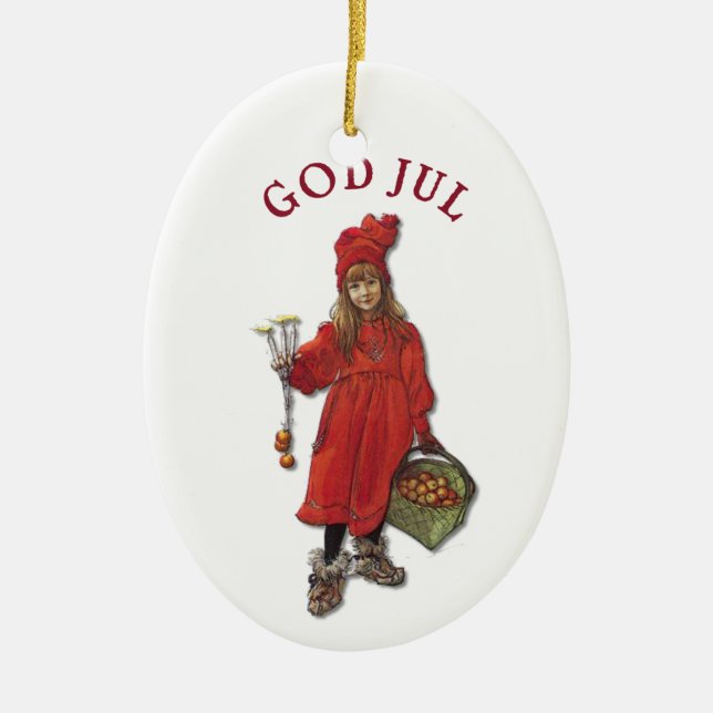 Carl Larsson God Jul with Brita - Merry Christmas Ceramic Ornament (Front)