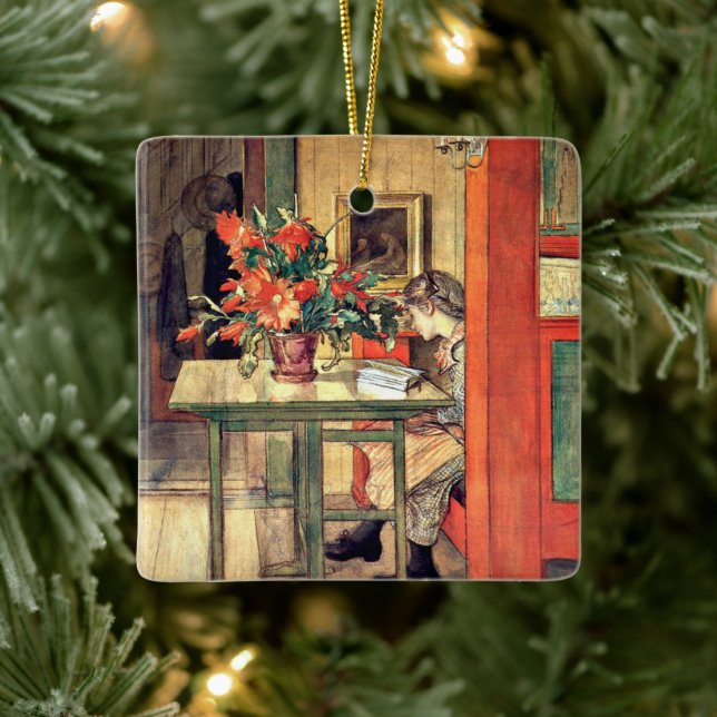 Carl Larsson - Lisbeth Reading, famous painting, Ceramic Ornament (Tree)