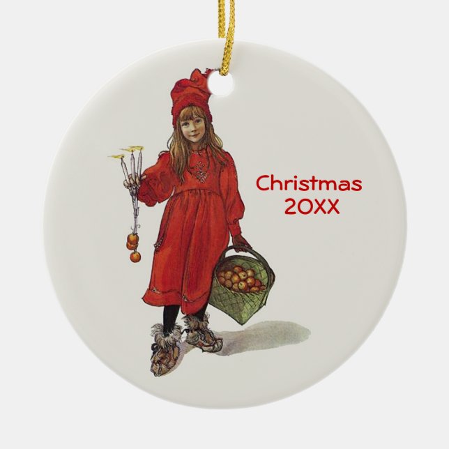 Carl Larsson Little Swedish Girl Custom Dated Ceramic Ornament (Front)