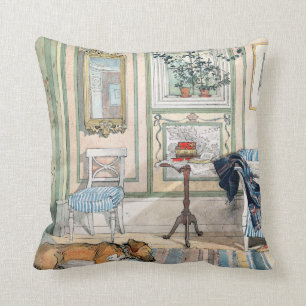 Carl Larsson Living Room Dog Home Throw Pillow