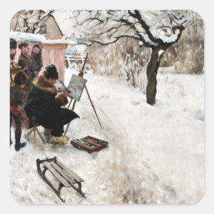 Carl Larsson Open-Air Painter. Winter-Motif Square Sticker