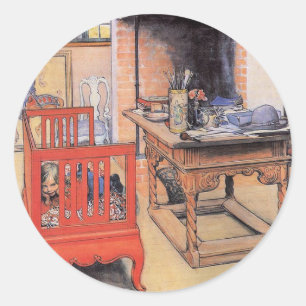 Carl Larsson painting, Peek-a-Boo, Classic Round Sticker