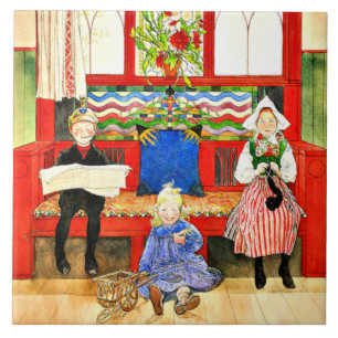 Carl Larsson - Papa, Mama, Child, fine art Ceramic Tile