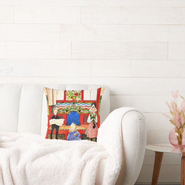 Carl Larsson - Papa, Mama, Child, fine art Cushion (Couch)