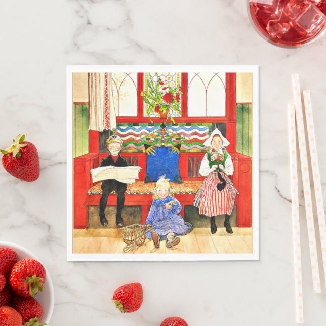 Carl Larsson - Papa, Mama, Child, fine art Napkin (Insitu)