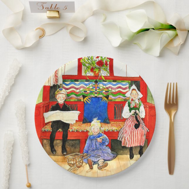 Carl Larsson - Papa, Mama, Child, fine art Paper Plate (Wedding)
