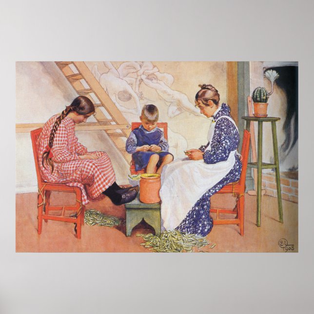 Carl Larsson They Shelled Peas Watercolor Poster (Front)