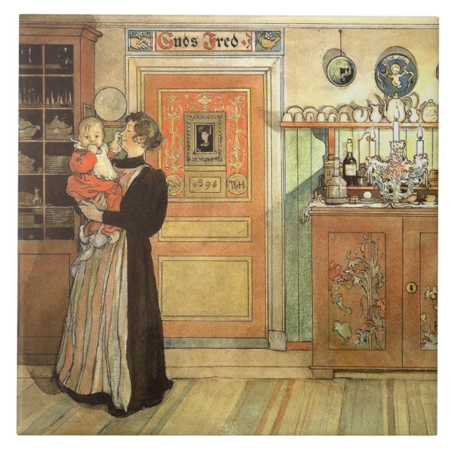 Carl Larsson Watercolor Family Painting Tile (Front)