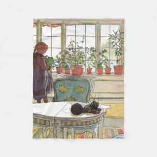 Carl Lasson - Flowers On The Windowsill Fleece Blanket