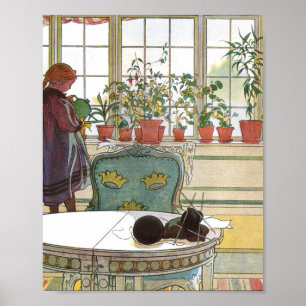 Carl Lasson - Flowers On The Windowsill Poster