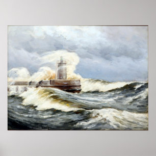 Carl Locher Stormy Day at Skagen with Waves Poster