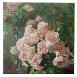Carl Moll Vintage White Roses Ceramic Tile