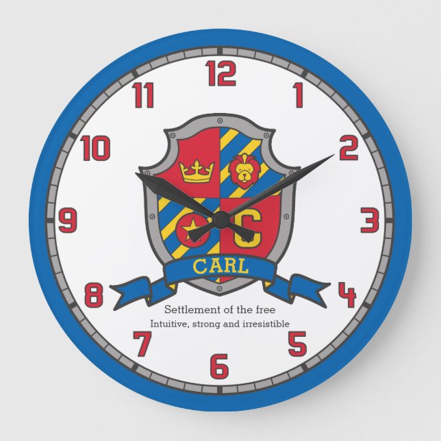 Carl name meaning heraldry shield letter C lion Large Clock (Front)