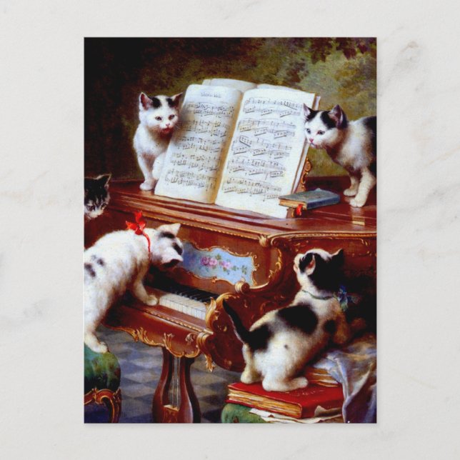 Carl Reichert Kittens Playing Piano Postcard (Front)