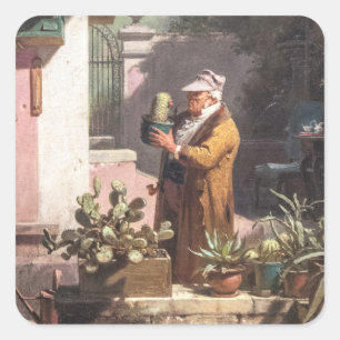 Carl Spitzweg - Der Kakteenfreund - German painter Square Sticker