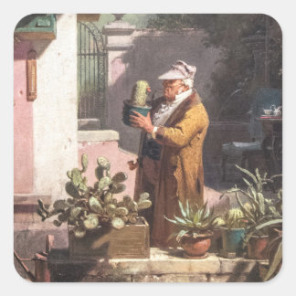 Carl Spitzweg - Der Kakteenfreund - German painter Square Sticker