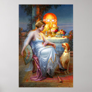 Carlier: Elegant Lady and her Dog Poster