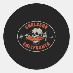 Carlsbad California Ca Skull Surf Tattoo Front &am Classic Round Sticker