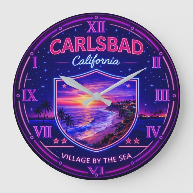 Carlsbad California Coastal Sunset  Large Clock (Front)