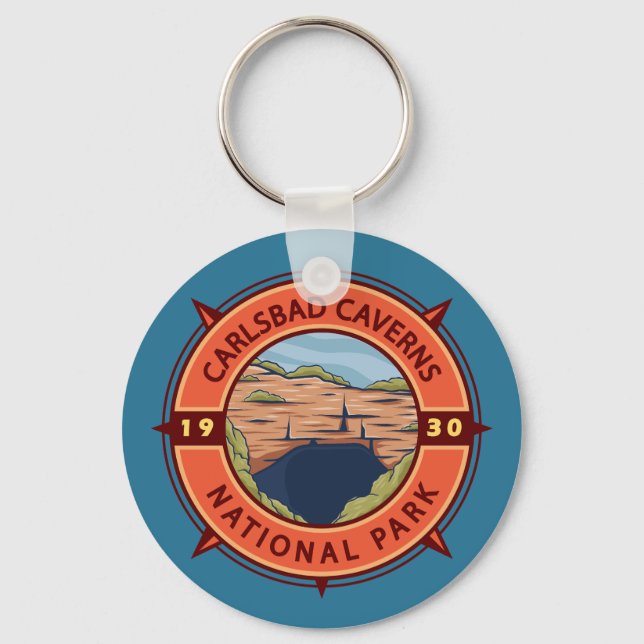Carlsbad Caverns National Park Retro Compass Key Ring (Front)
