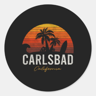 Carlsd California Ca Palms Surf Sunset Vintage Men Classic Round Sticker