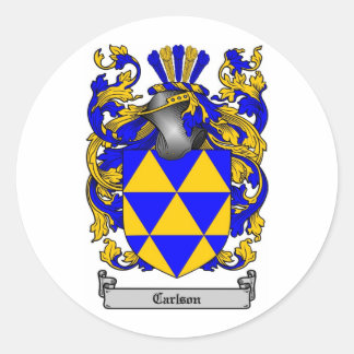 CARLSON FAMILY CREST - CARLSON COAT OF ARMS CLASSIC ROUND STICKER