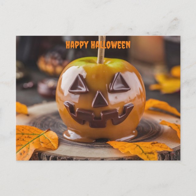 carmel apple chocolate jack o lantern halloween postcard (Front)