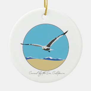 Carmel By the Sea California Sea Gull over Beach Ceramic Ornament