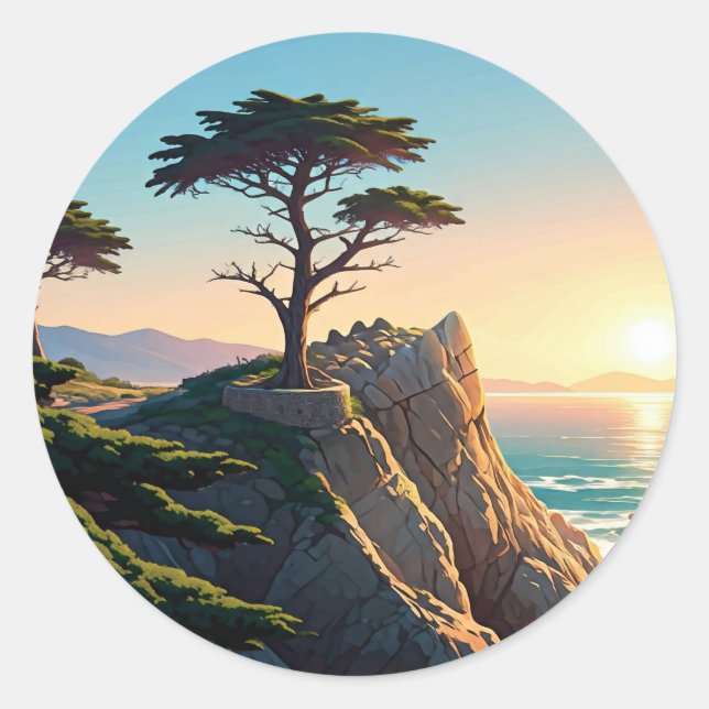 Carmel-by-the-sea lone cypress classic round sticker (Front)