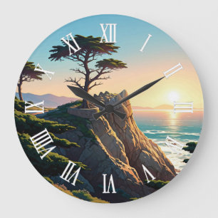Carmel-by-the-sea lone cypress large clock