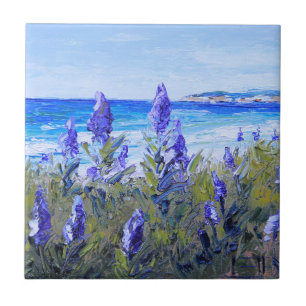 Carmel California, Beach, Lupins, Landscape Art Ceramic Tile