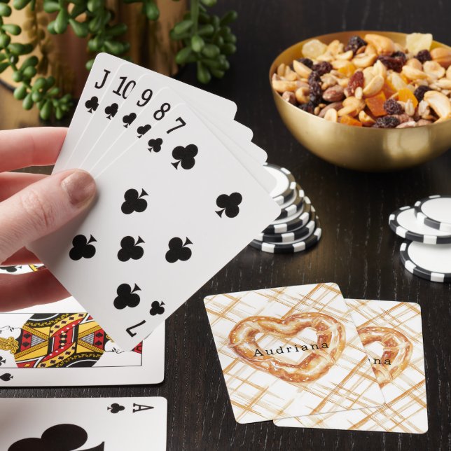 Carmel Cream Heart Pretzel Playing Cards (In Situ)