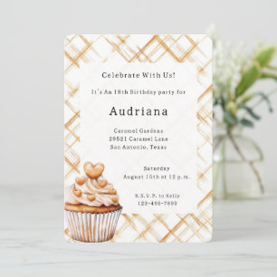 Carmel Cream Hearts Cupcake Birthday Invitation