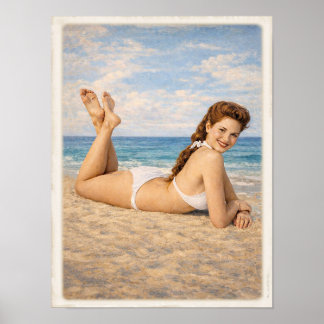 Carmen at the Beach 1950 Pin Up Poster