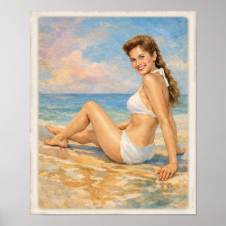 Carmen at the Beach Pin Up Poster