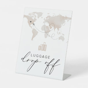 CARMEN Beige Travel Themed Luggage Drop Off Pedestal Sign