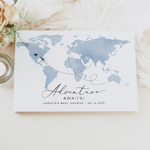 CARMEN Blue Map Adventure Baby Shower Guest Book